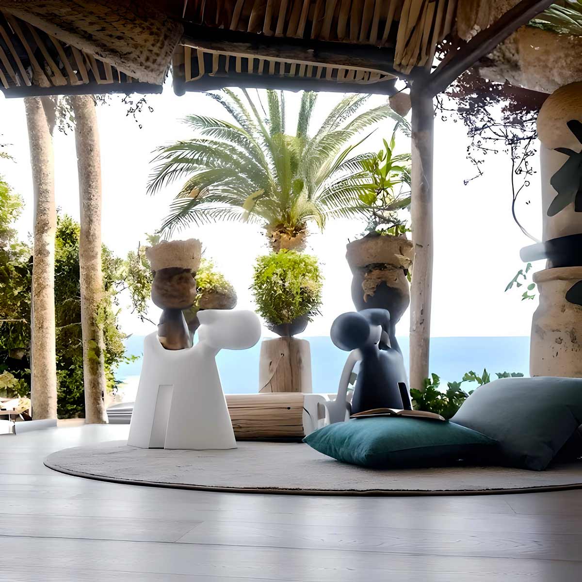 Iconic, oversized, colourful vases and unique indoor and outdoor furnishings