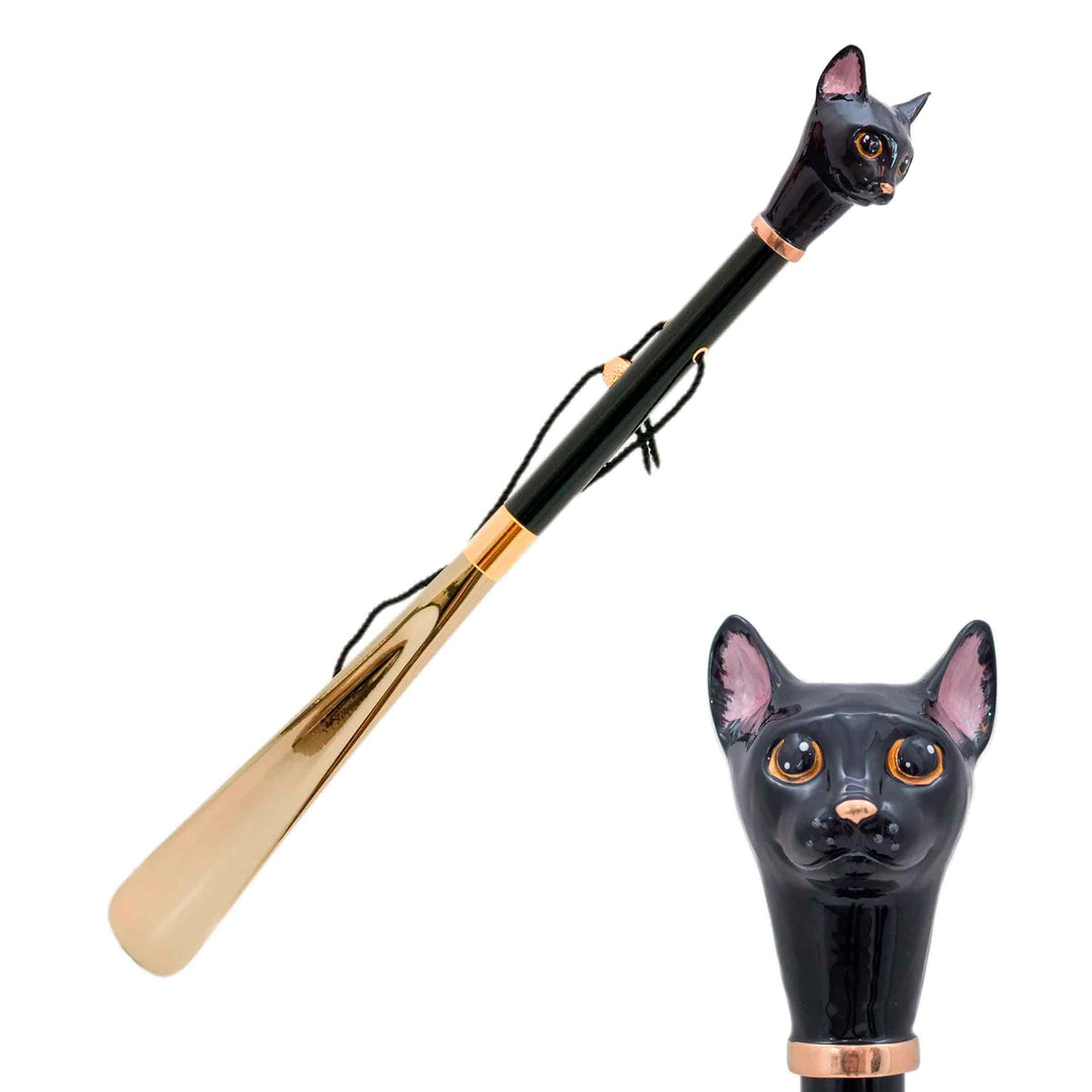 Shoehorn BLACK CAT with Enameled Brass Handle 01
