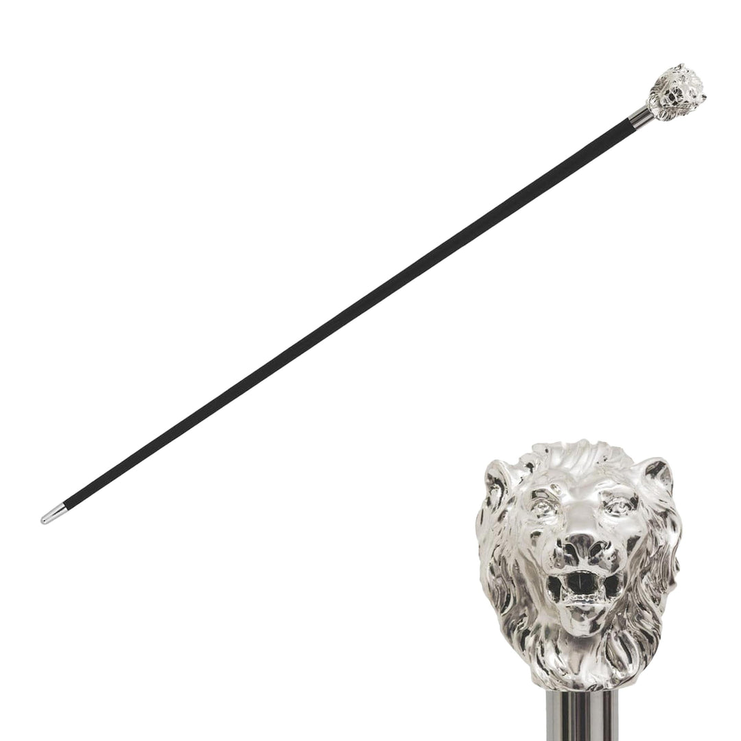 Cane SILVER LION with Enameled Brass Handle 01
