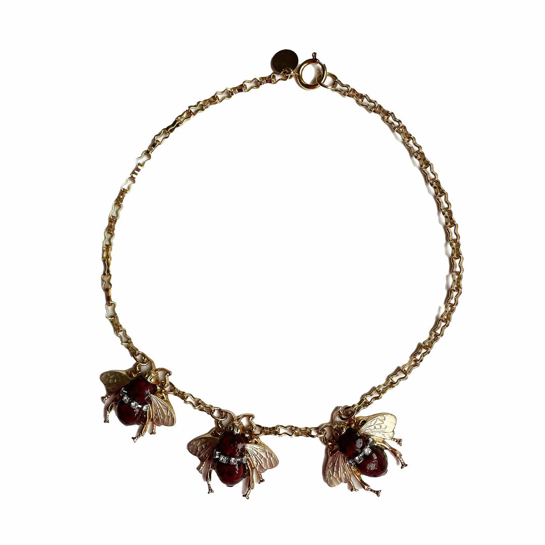 Gold Plated Brass Necklace BEES by Ornella Bijoux 01