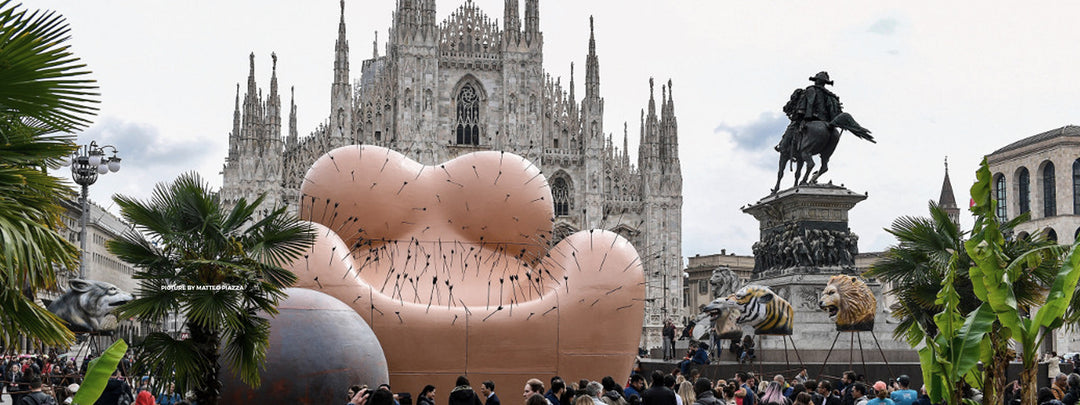 The installation "Maestà Sofferente" by Gaetano Pesce in Piazza Duomo in Milano at Fuorisalone 2019