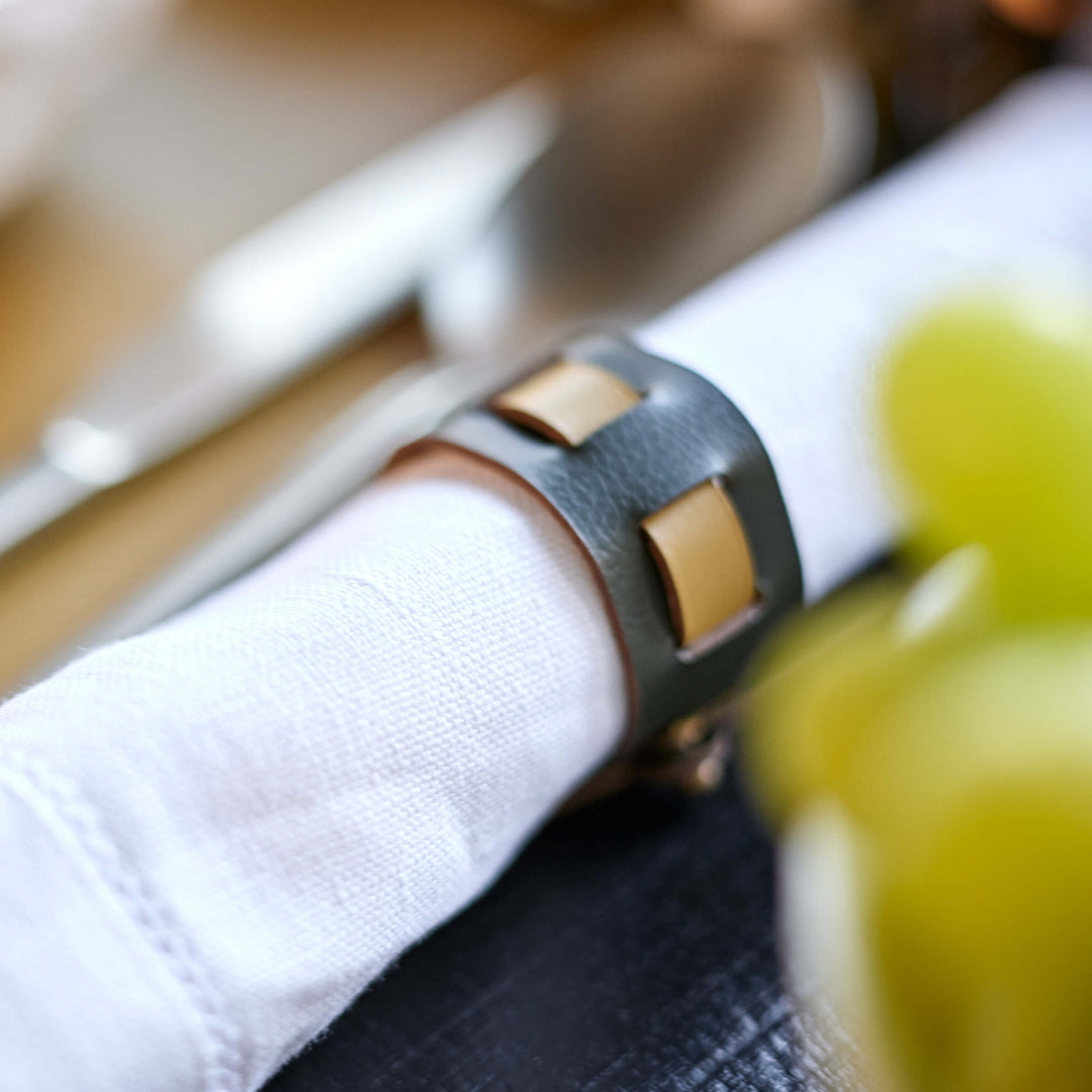 Leather Rectangular PLACEMAT & Napkin Rings BOTTEGA by Ekaterina Borovkova for ADJ STYLE