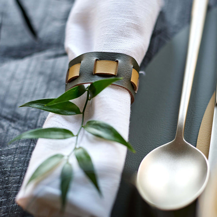 Leather Rectangular PLACEMAT & Napkin Rings BOTTEGA by Ekaterina Borovkova for ADJ STYLE