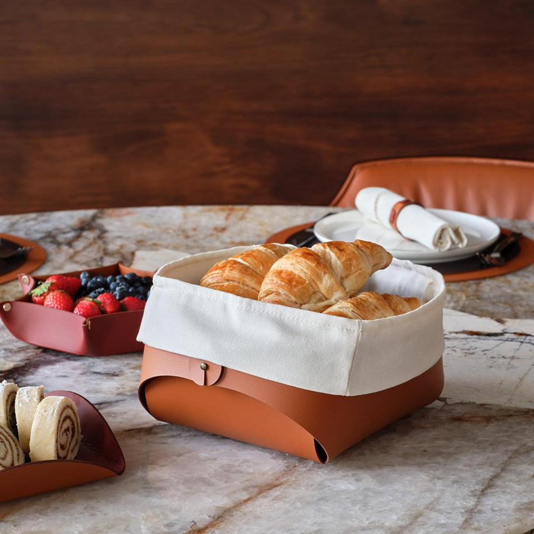 Leder-Brotkorb mit Baumwollbeutel Set aus 2 von Ekaterina Borovkova für ADJ STYLE