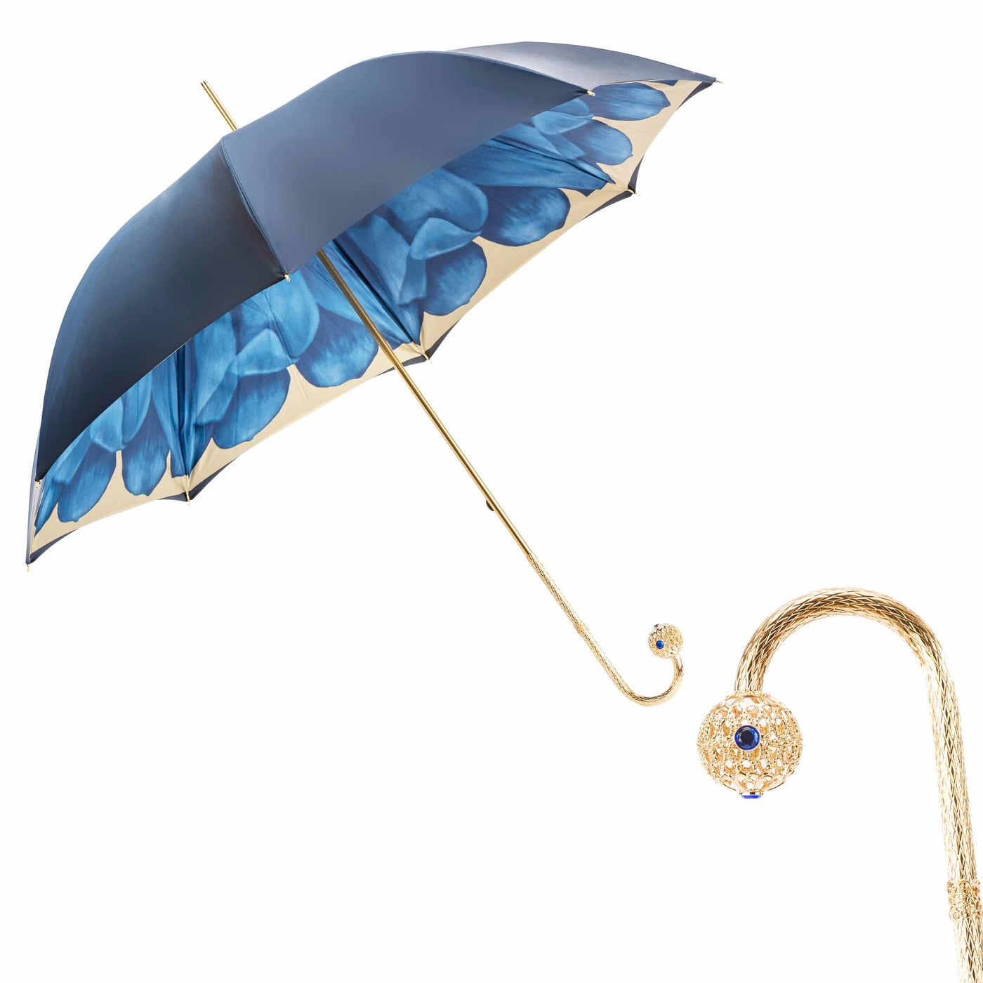 Umbrella DAHLIA Blue with Jewelled Brass Handle 01