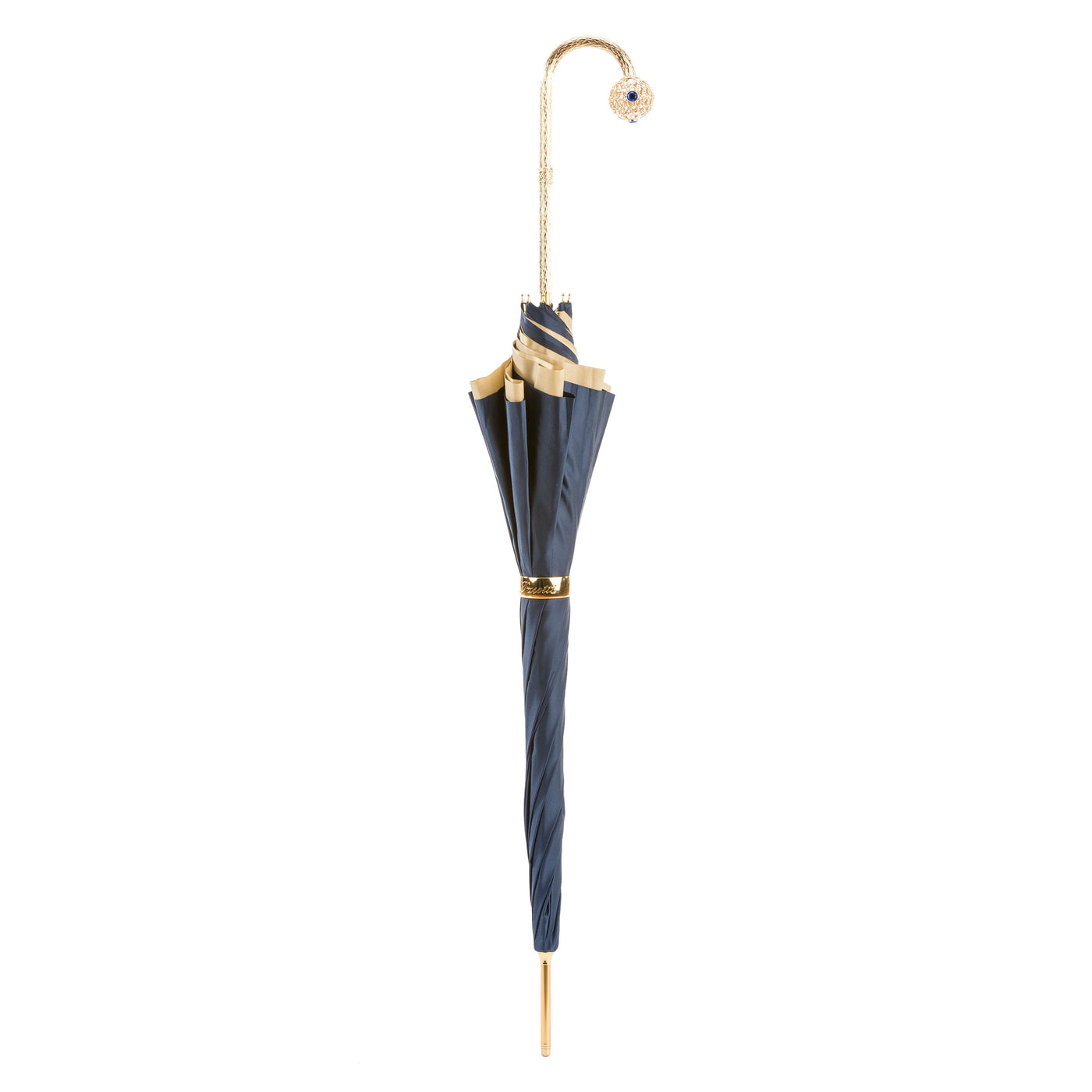 Umbrella DAHLIA Blue with Jewelled Brass Handle 03