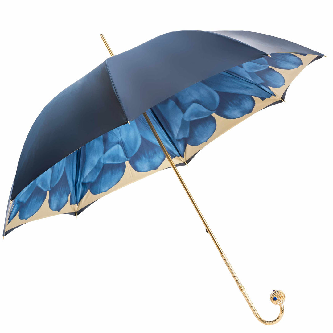 Umbrella DAHLIA Blue with Jewelled Brass Handle 07