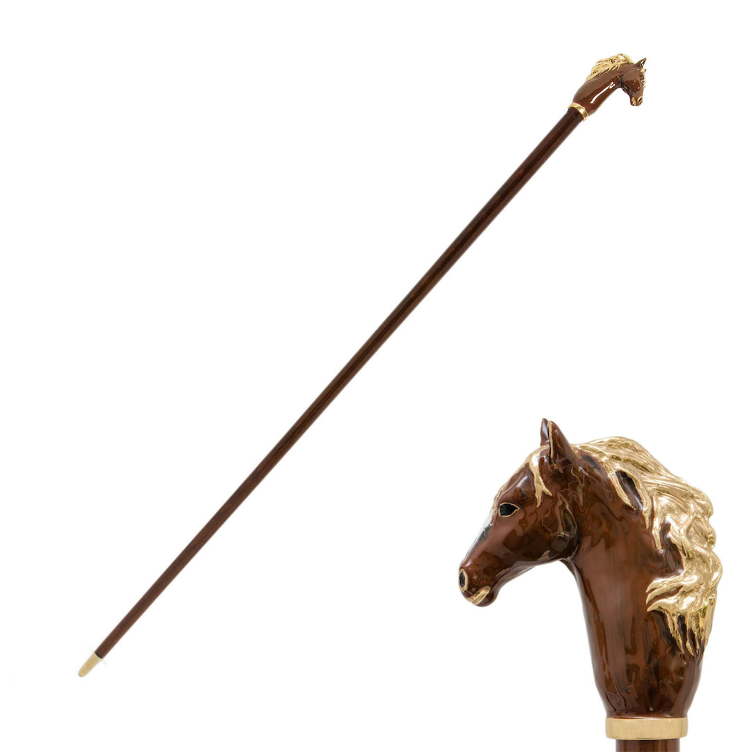 Cane BROWN HORSE with Enameled Brass Handle by Pasotti 01