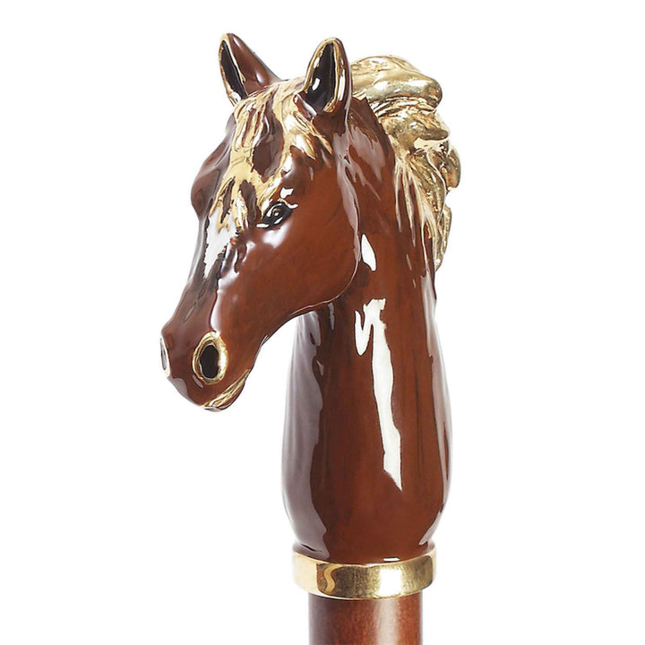 Cane BROWN HORSE with Enameled Brass Handle by Pasotti 03