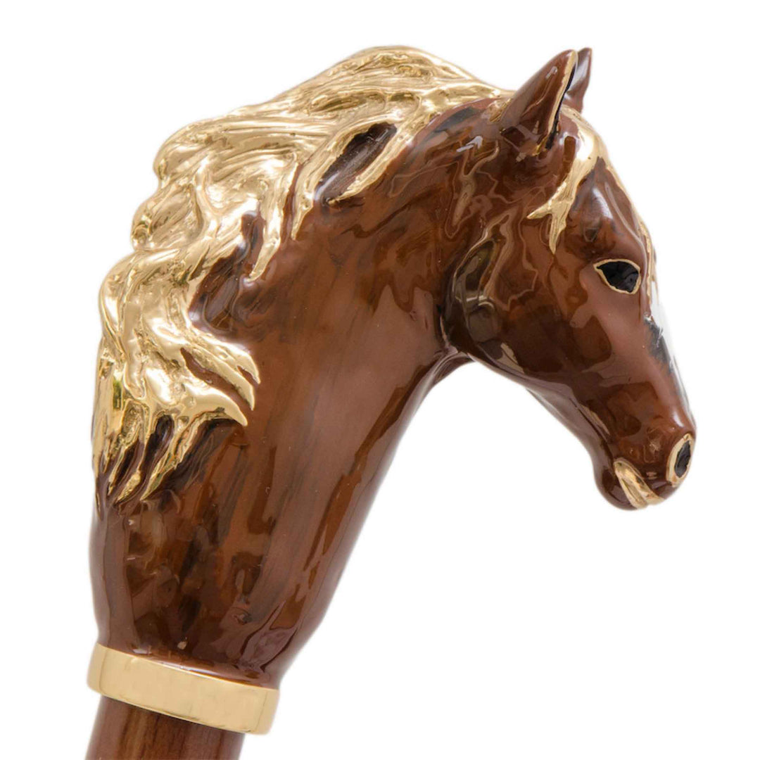 Cane BROWN HORSE with Enameled Brass Handle by Pasotti 05