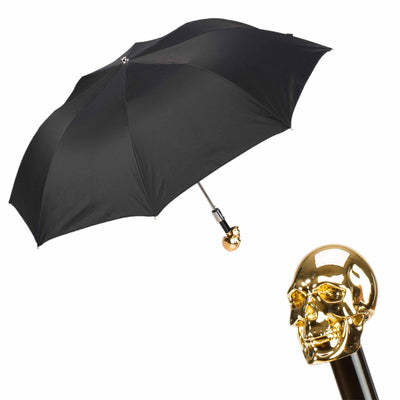 Folding Umbrella GOLD SKULL with Resin Handle by Pasotti 01