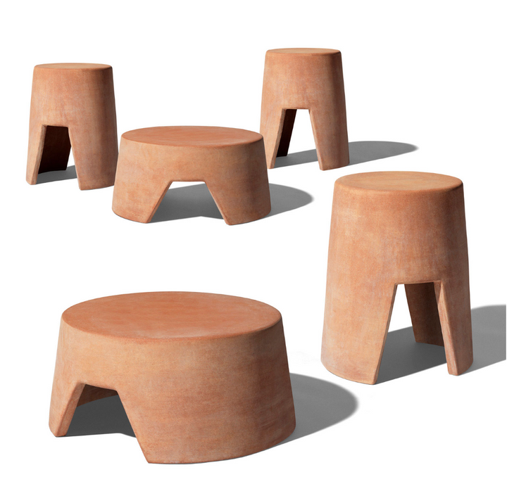 Mesa de centro ALBI LOW y SUNI de terracota, de Mario Scairato