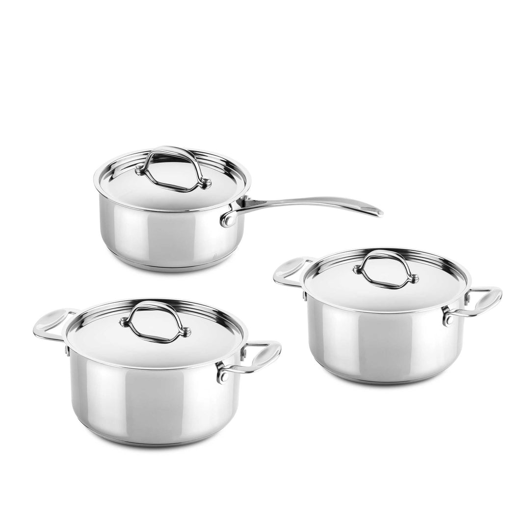 Stainless Steel Pan CASSEROLE GLAMOUR STONE Set of Three by Mepra 01