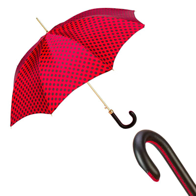 Umbrella BLACK DOTS with Leather Handle 01