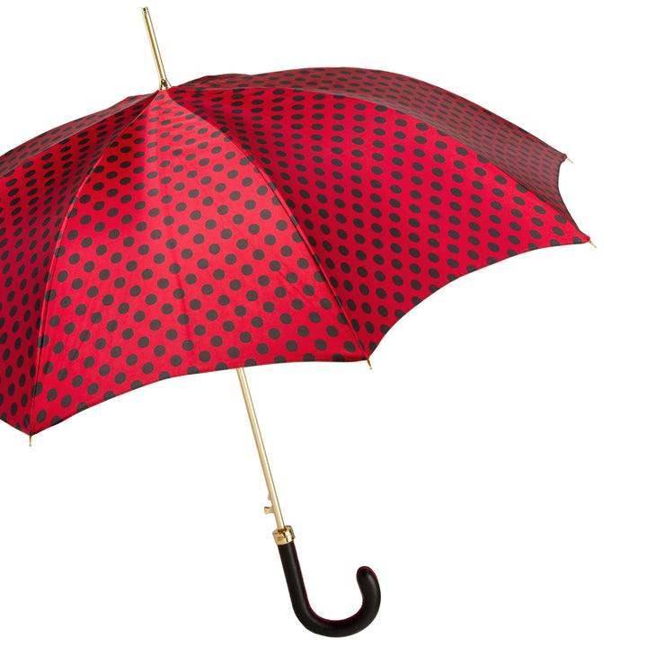 Umbrella BLACK DOTS with Leather Handle 07
