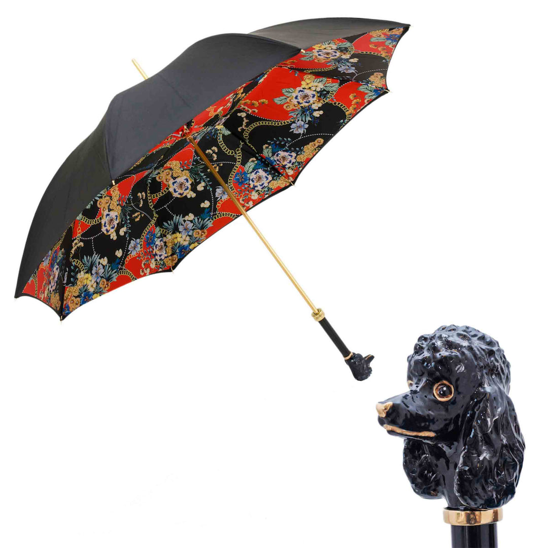 Umbrella BLACK POODLE with Enameled Brass Handle by Pasotti 01