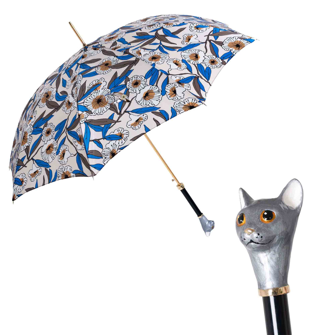 Umbrella GREY CAT with Enameled Brass Handle by Pasotti 01