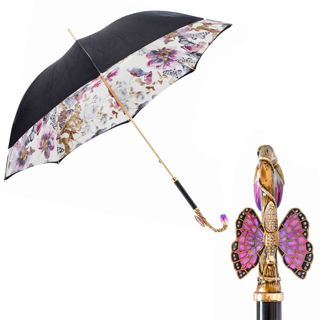 Umbrella PURPLE BUTTERFLY with Brass and Swarovski® Crystal Handle by Pasotti 01