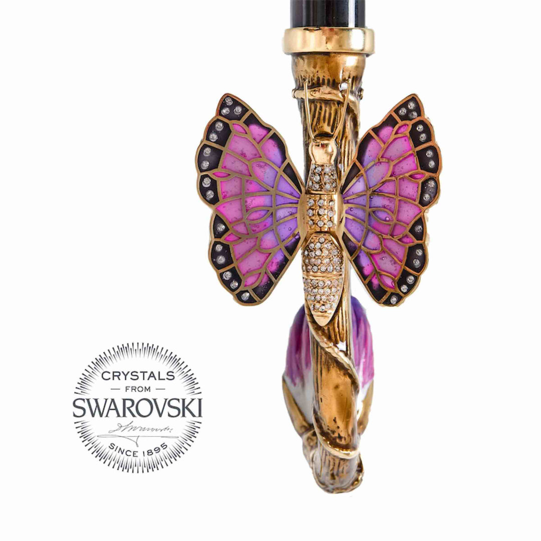 Umbrella PURPLE BUTTERFLY with Brass and Swarovski® Crystal Handle by Pasotti 03