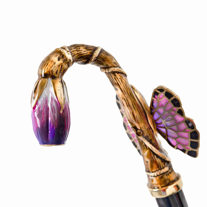 Umbrella PURPLE BUTTERFLY with Brass and Swarovski® Crystal Handle by Pasotti 06