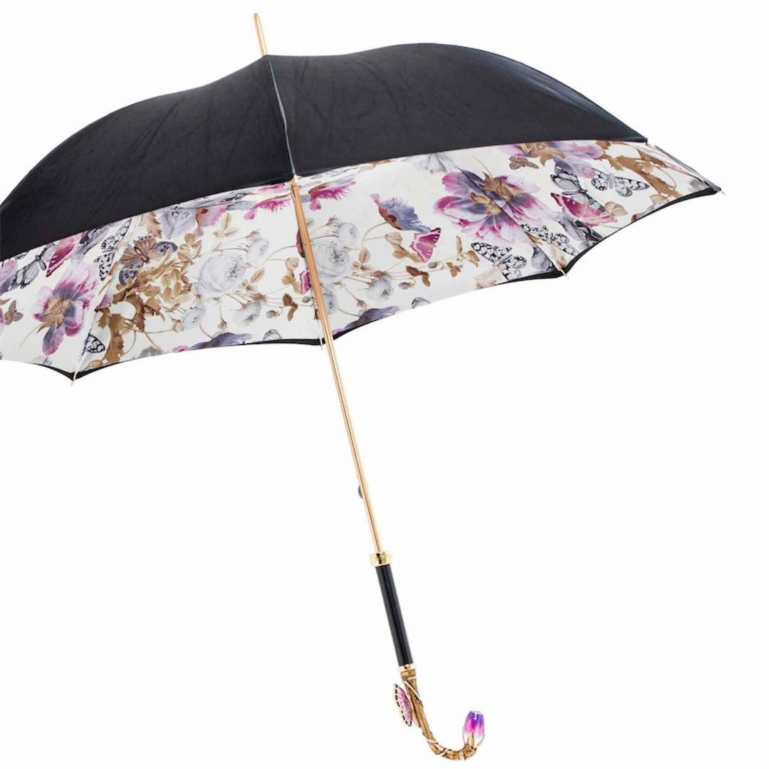Umbrella PURPLE BUTTERFLY with Brass and Swarovski® Crystal Handle by Pasotti 08