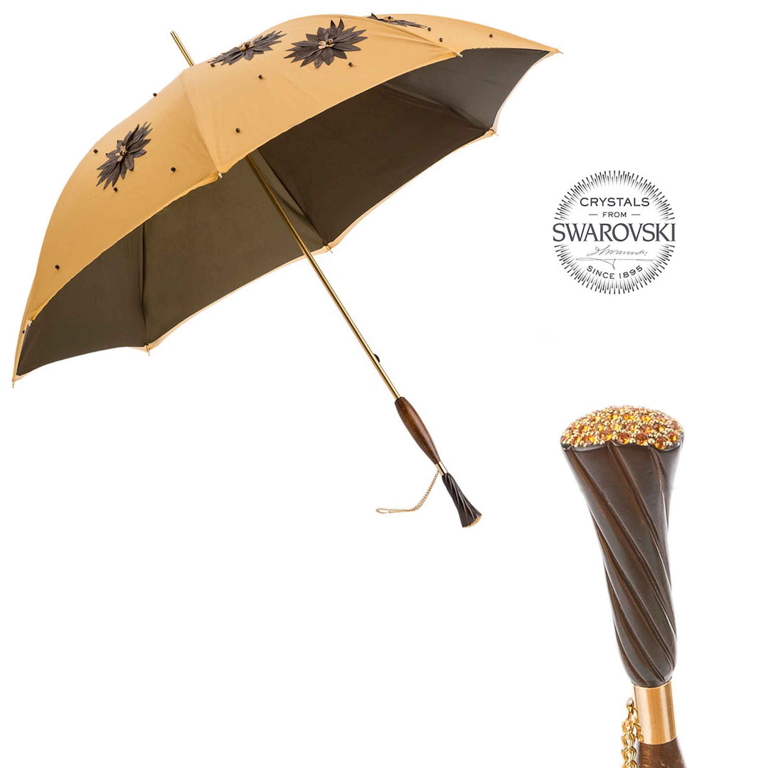 Umbrella SUNFLOWERS with Brass and Swarovski® Crystal Handle by Pasotti 01