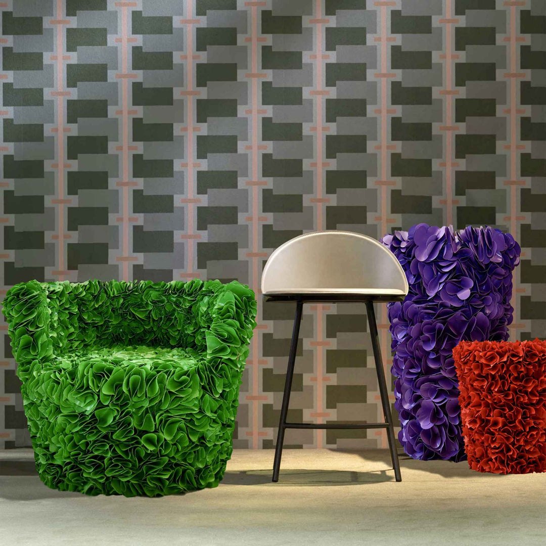 green armchair Lotus by 13 ricrea crafted from recycled and upcycled materials