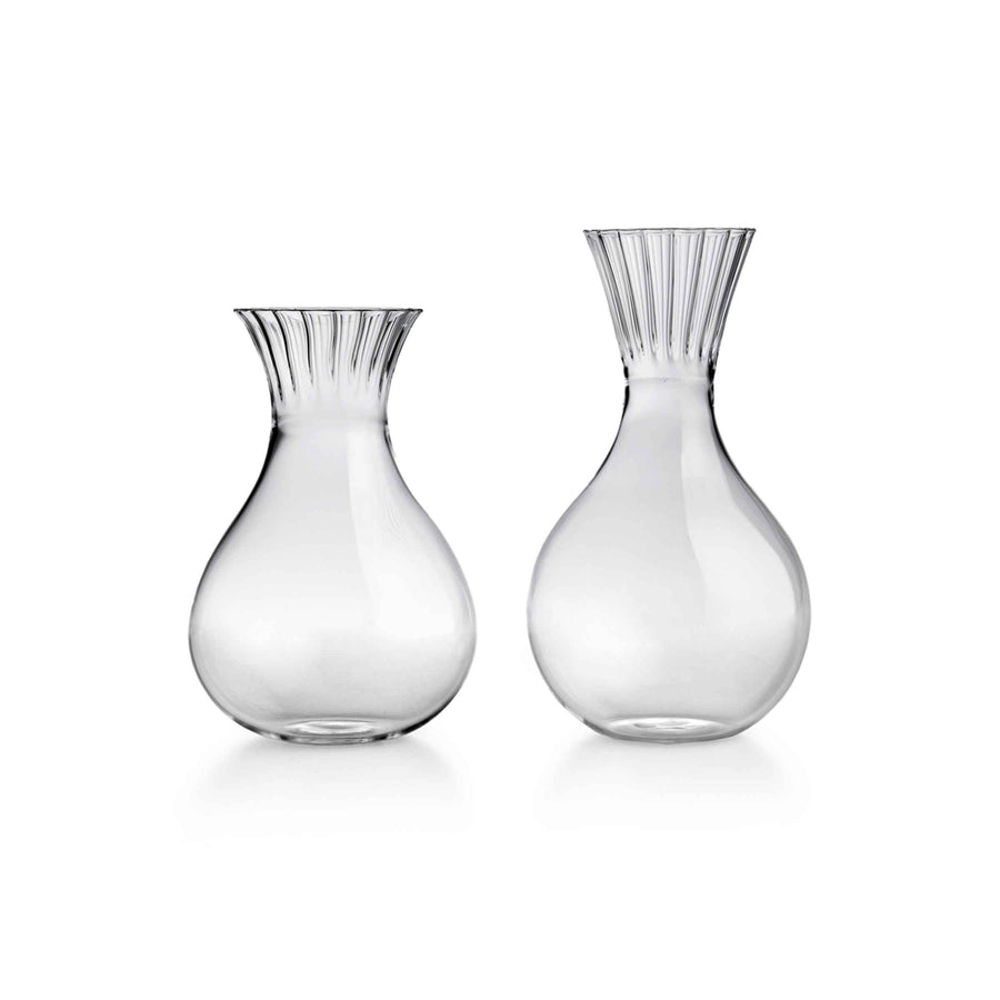 Routine blown glass pitcher set of two by Matteo Cibic for Paola C., handcrafted in Italy with elegant ribbed design.