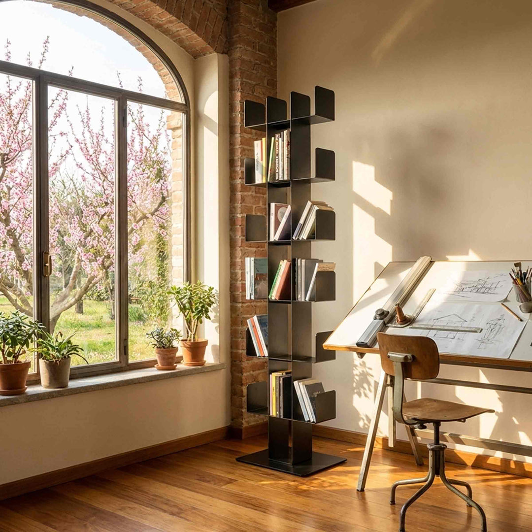 black bookcase b.blos by bbb italia in a studio