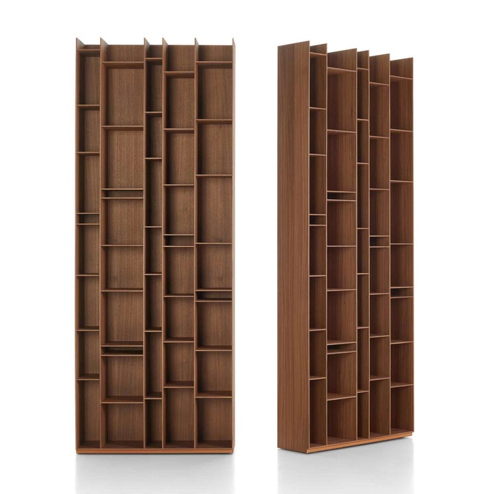 Natural wood Random bookcase by Eva Paster and Michael Geldmacher for MDF Italia, contemporary designer storage system.