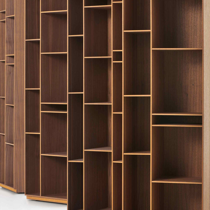 Natural wood Random bookcase by Eva Paster and Michael Geldmacher for MDF Italia, contemporary designer storage system.