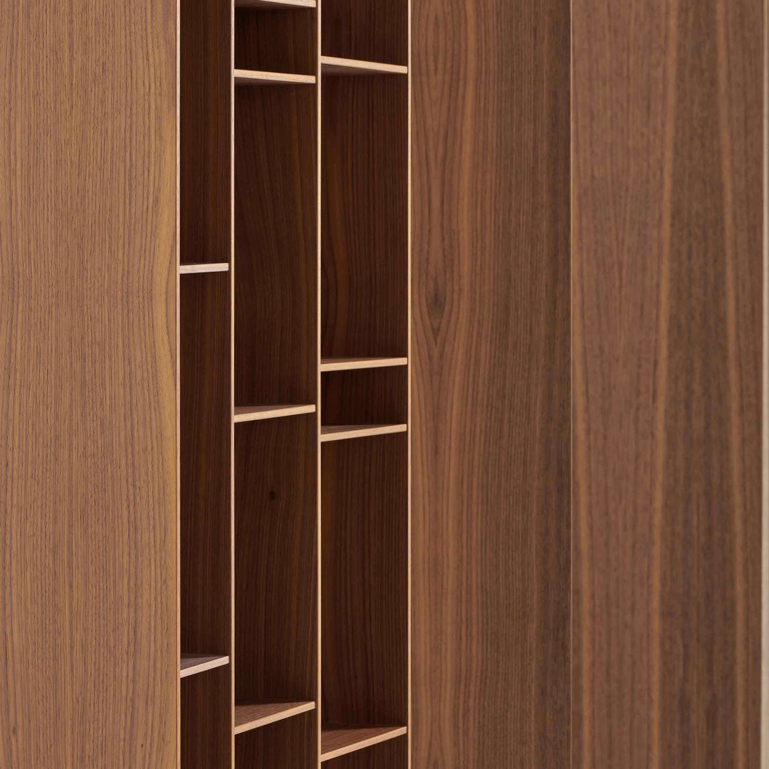 Natural wood Random bookcase by Eva Paster and Michael Geldmacher for MDF Italia, contemporary designer storage system.