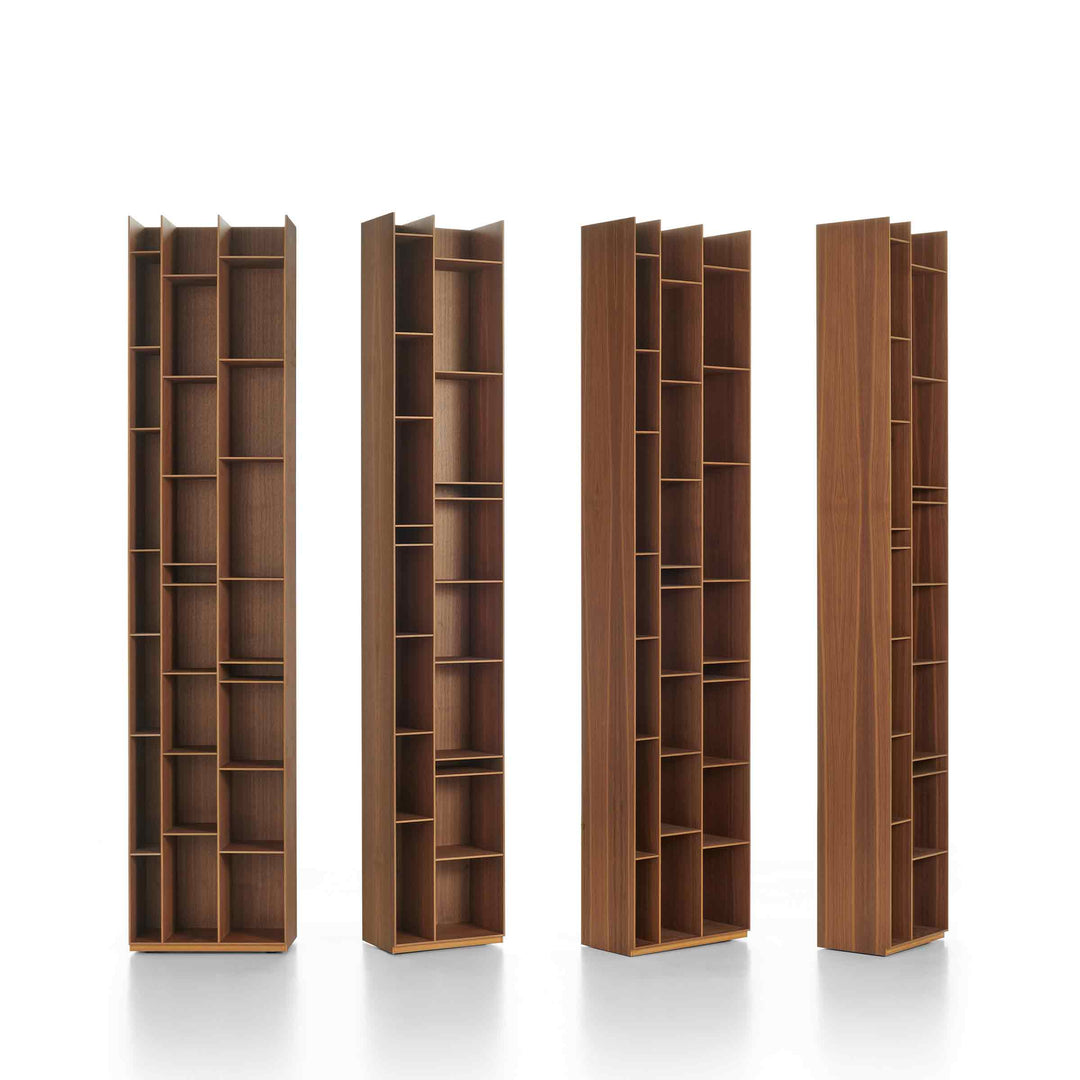 Natural wood Random bookcase by Eva Paster and Michael Geldmacher for MDF Italia, contemporary designer storage system.