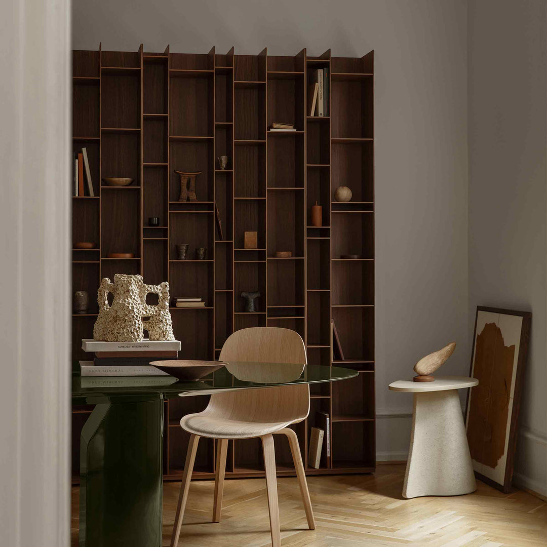 Natural wood Random bookcase by Eva Paster and Michael Geldmacher for MDF Italia, contemporary designer storage system.