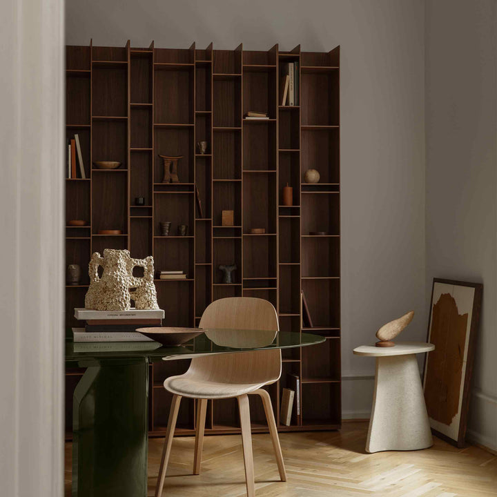 Natural wood Random bookcase by Eva Paster and Michael Geldmacher for MDF Italia, contemporary designer storage system.