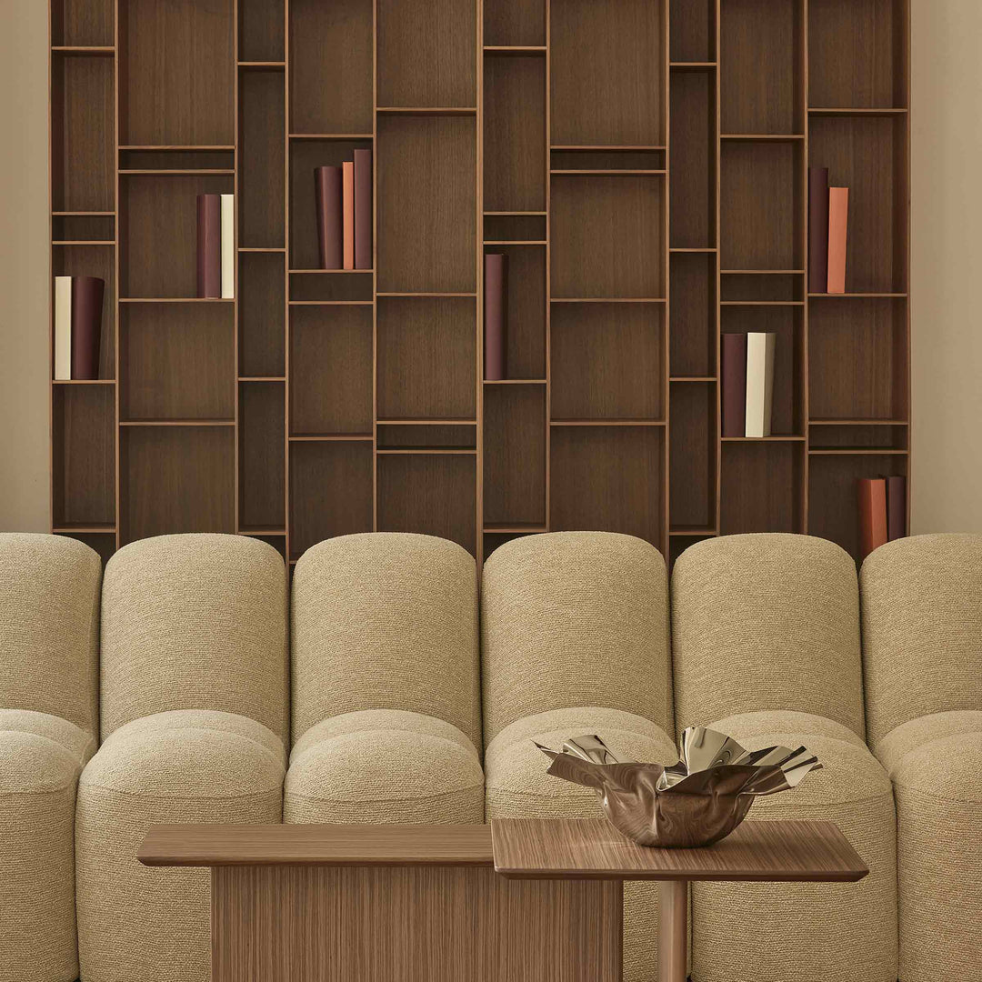 Natural wood Random bookcase by Eva Paster and Michael Geldmacher for MDF Italia, contemporary designer storage system.