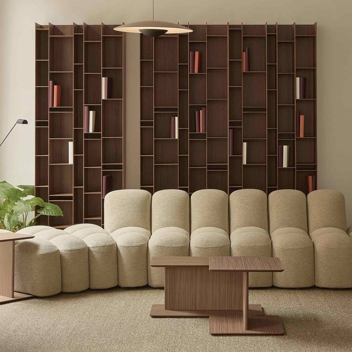 Natural wood Random bookcase by by Eva Paster and Michael Geldmacher for MDF Italia, contemporary designer storage system.