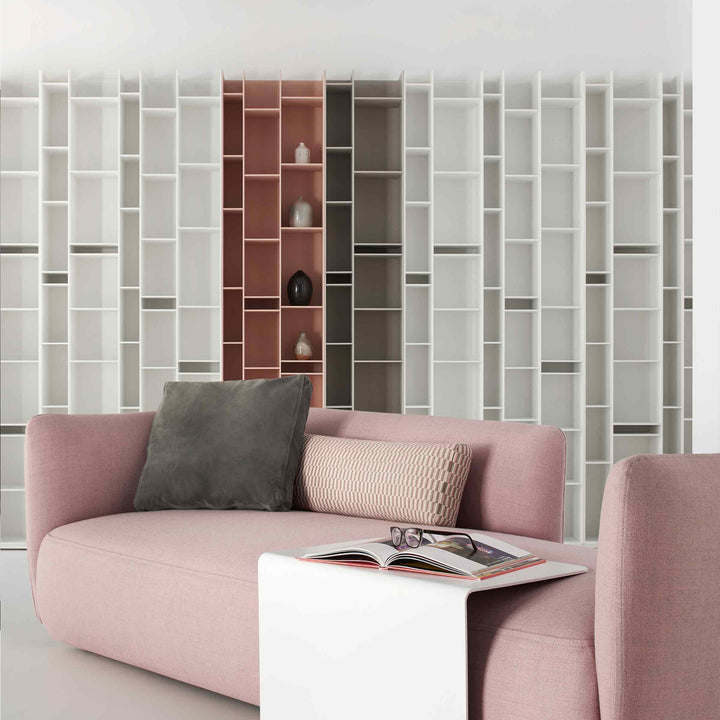 White Random bookcase by Eva Paster and Michael Geldmacher for MDF Italia, contemporary designer shelving unit