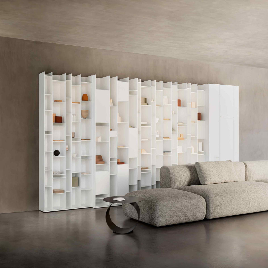 White Random bookcase by Eva Paster and Michael Geldmacher for MDF Italia, contemporary designer shelving unit