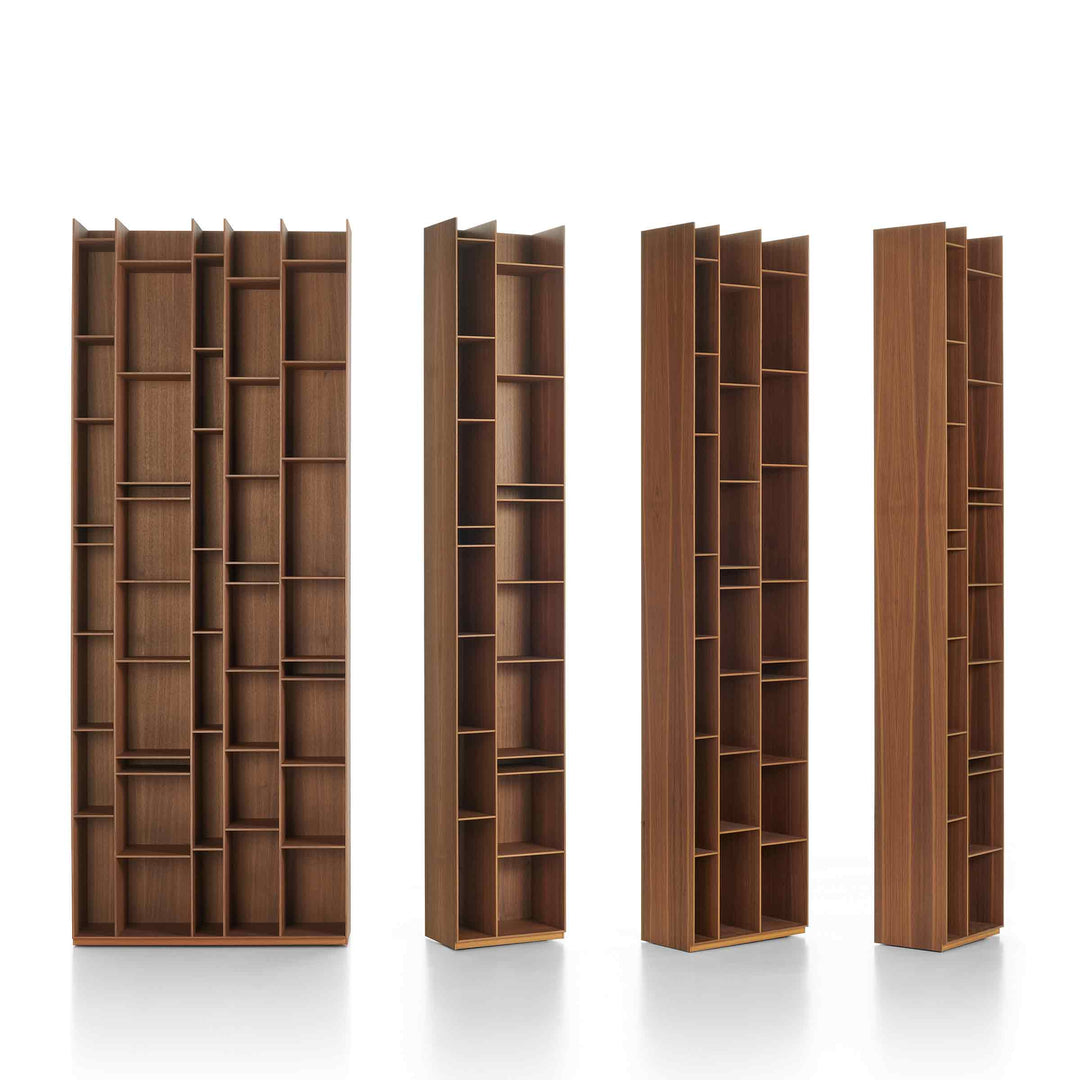 Natural wood Random bookcase by Eva Paster and Michael Geldmacher for MDF Italia, contemporary designer storage system.