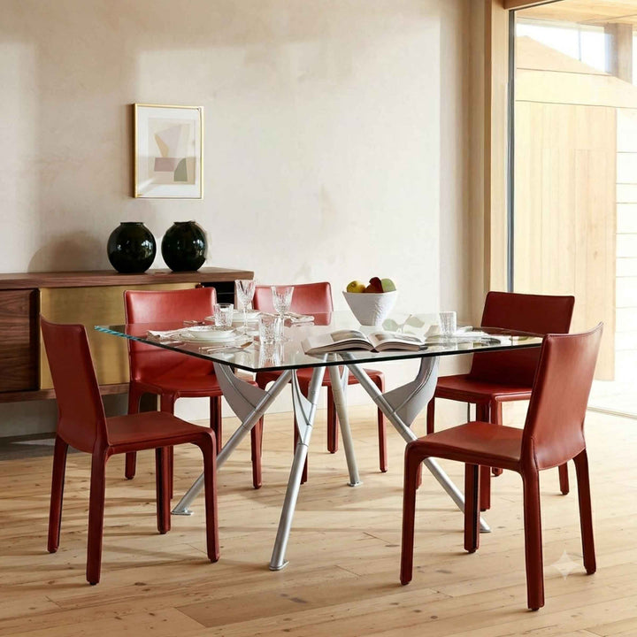 Bulgarian red Leather Chair CAB 412 by Cassina with Crystal and Aluminum Table PRESIDENT M by Philippe Starck for Baleri Italia