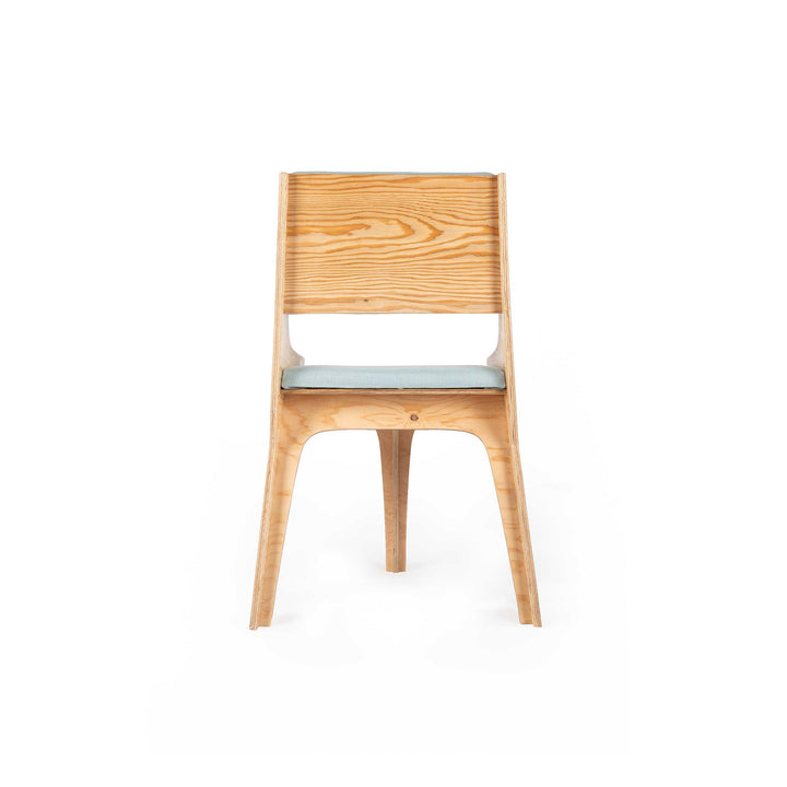 Falcone Blue chair by Jules Regis, phenolic CLT structure with blue fabric upholstery, contemporary designer seating