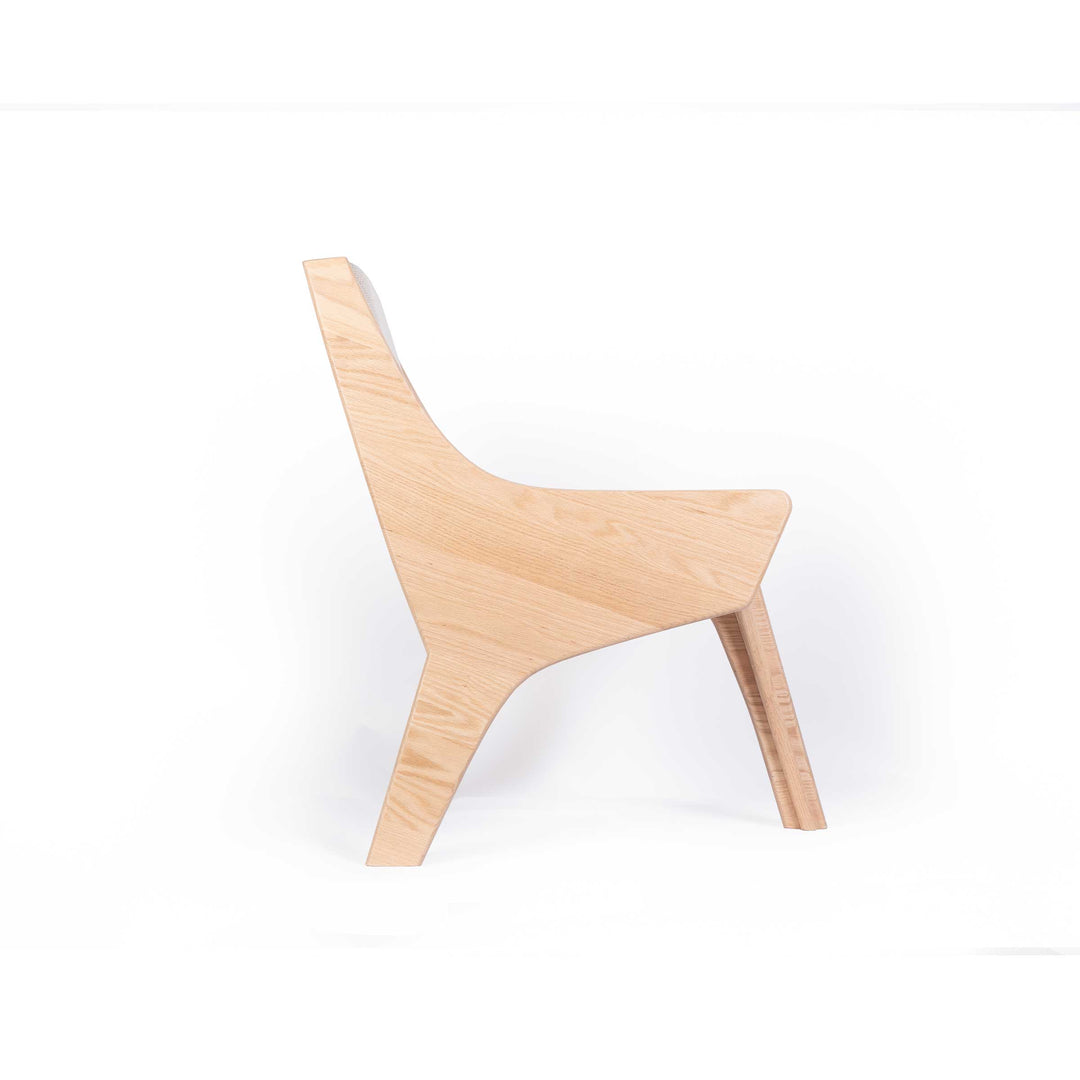 Falcone Cream chair by Jules Regis, oak wood structure with cream fabric upholstery, contemporary designer seating