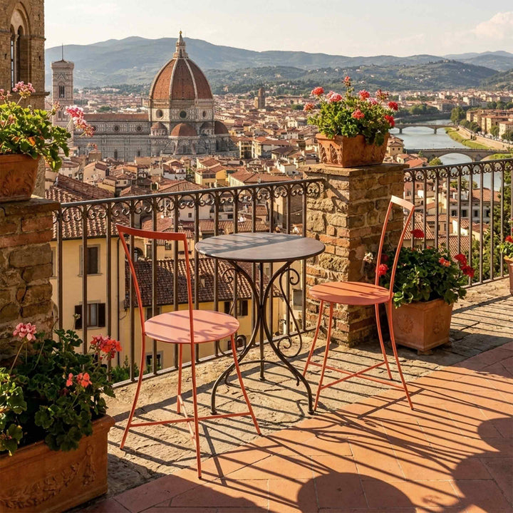 orange chairs irma by internoitaliano on a balcony in Turin