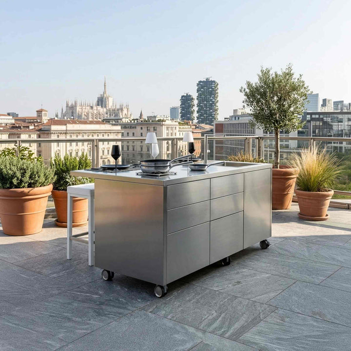 Outdoor Stainless Steel Kitchen Island LIPARI by LISA in a terrace in Milan