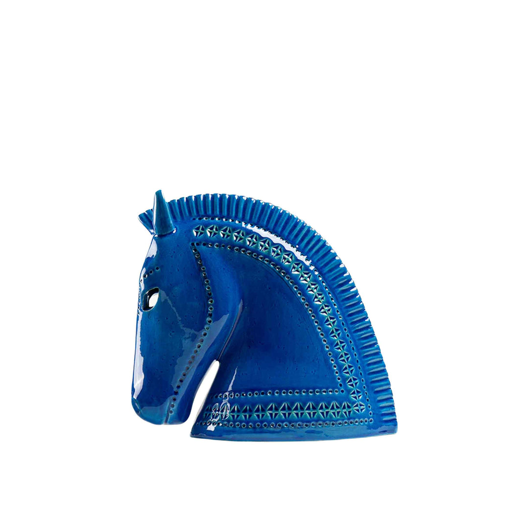 Horse head by Aldo Londi by Bitossi, hand-incised glazed ceramic sculpture.