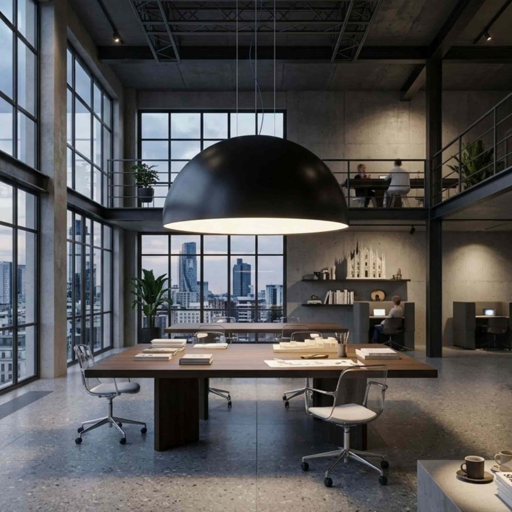 Black Suspension Lamp AVICO in an office studio