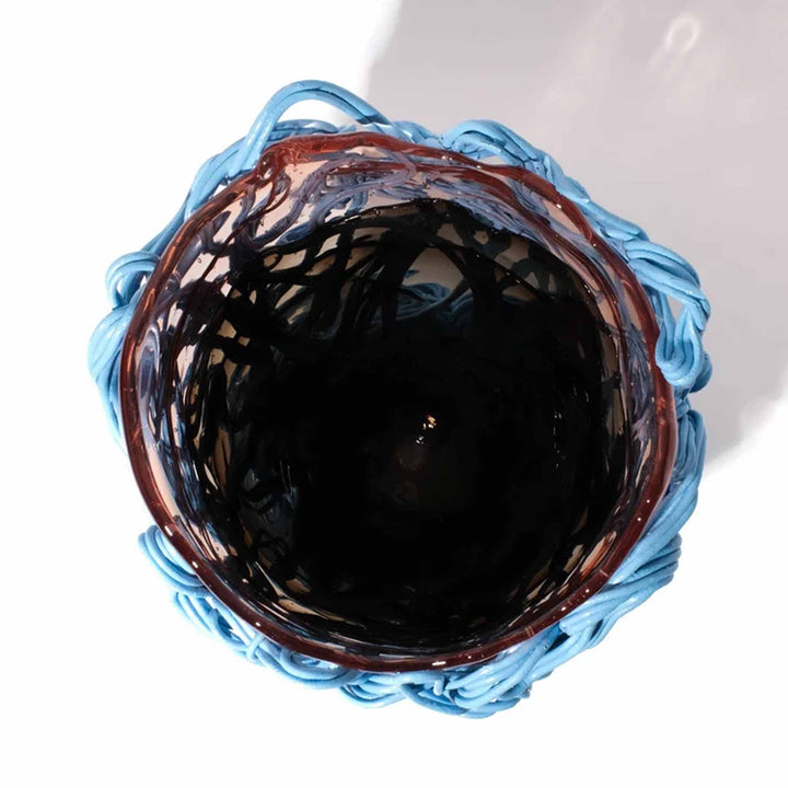 top-down view of Spaghetti Special Extra Colour light blue resin vase by Gaetano Pesce for Fish Design, expressive contemporary designer vase.