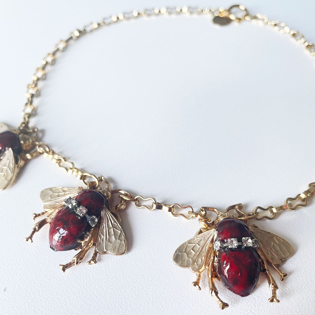 Gold Plated Brass Necklace BEES by Ornella Bijoux 04