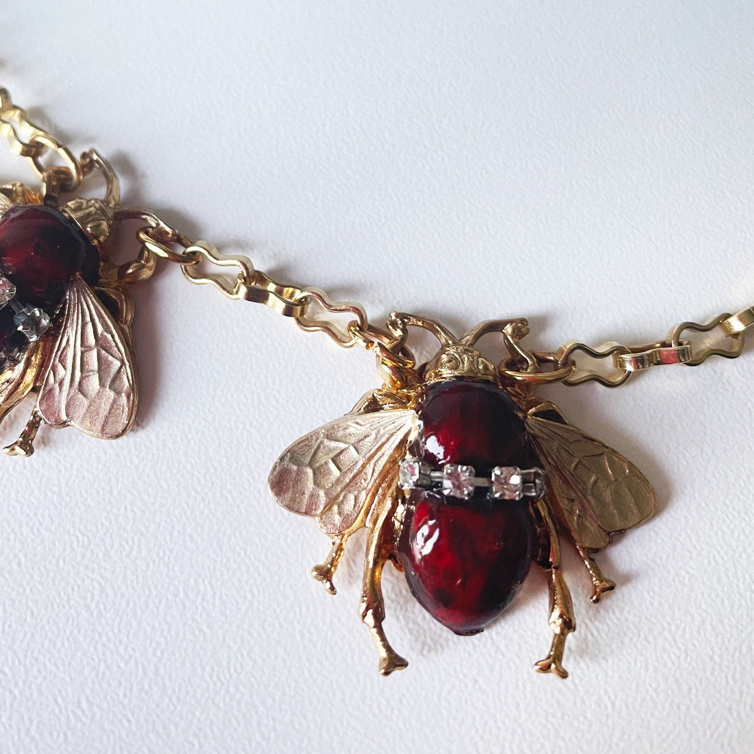 Gold Plated Brass Necklace BEES by Ornella Bijoux 03